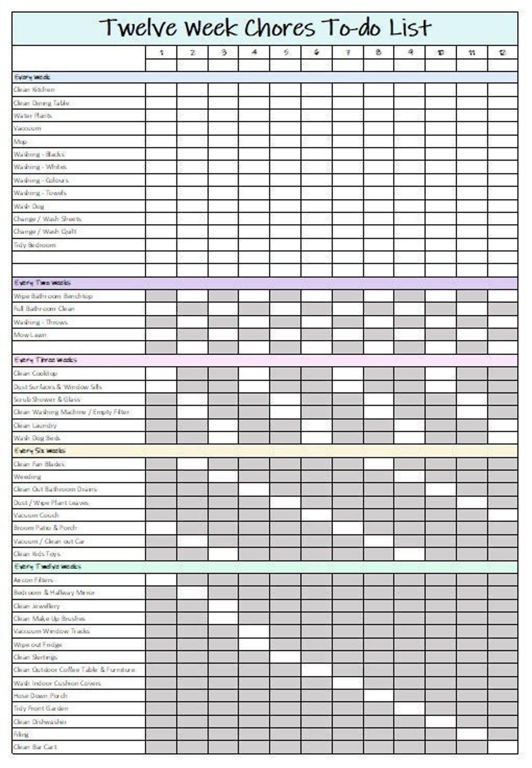 Chores Todo List excel Template Etsy