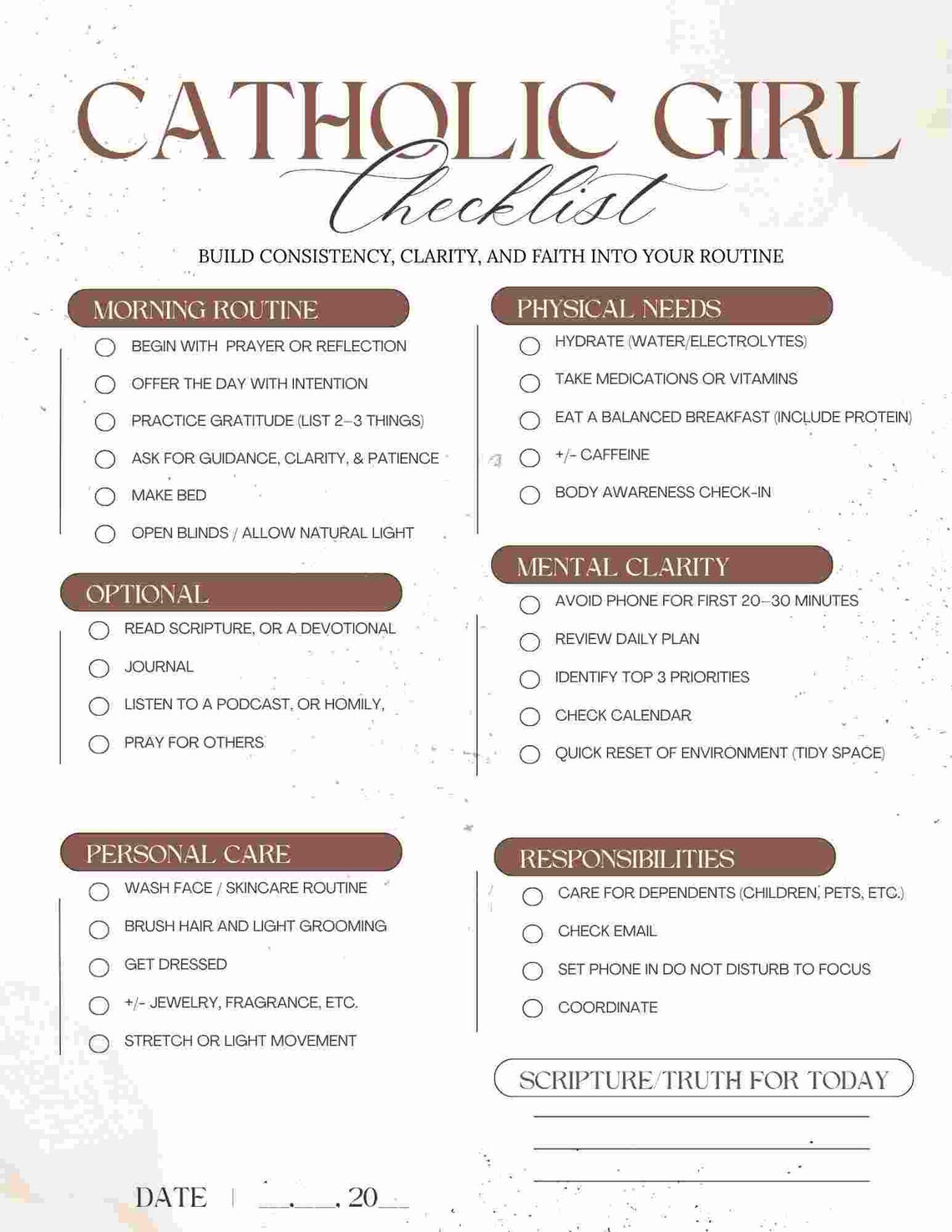 Catholic Morning Routine Printable Catholic Girl Morning Routine Checklist Printable | Faith Based Daily ...