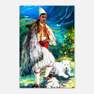 Coban (Albanian shepherd) canvas, Albanian historical painting, Albanian home décor; Albanian art décor, Albanian art, Albanian wall art.