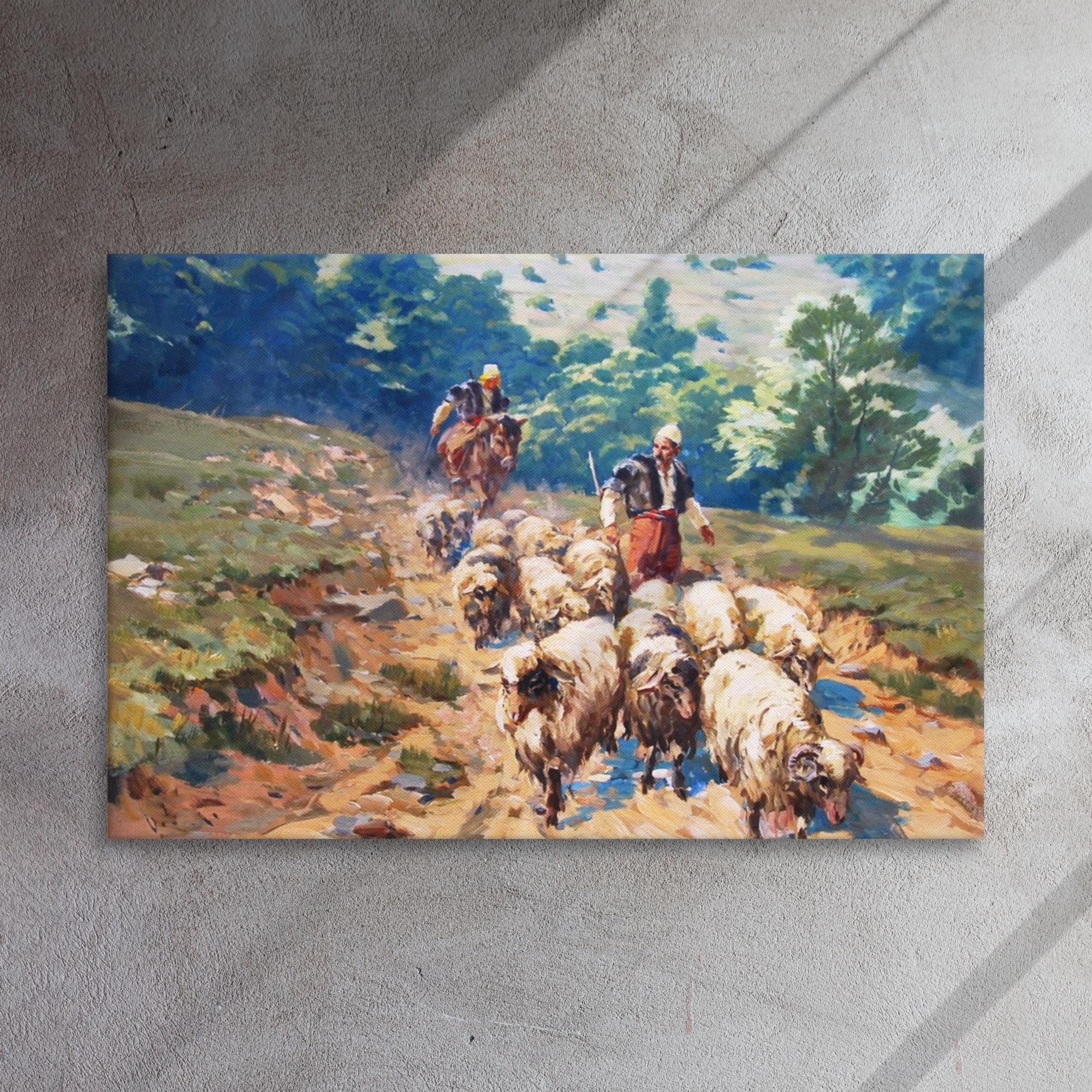 Coban (Albanian shepherd) canvas,  Albanian historical painting, Albanian home décor; Albanian art décor, Albanian art, Albanian wall art.