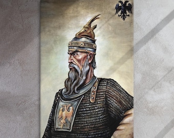 Gjergj Kastrioti Skenderbeu canvas;Skanderbeg wall art;Albanian warrior;Albanian historical painting, Albanian home décor;Albanian art décor