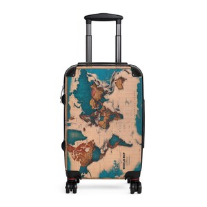 Suitcases, Vintage World Map Postcard Design, Travel Luggage, Retro Suitcase, Wanderlust Decor, Gift for Traveler, Vintage Map Suitcase