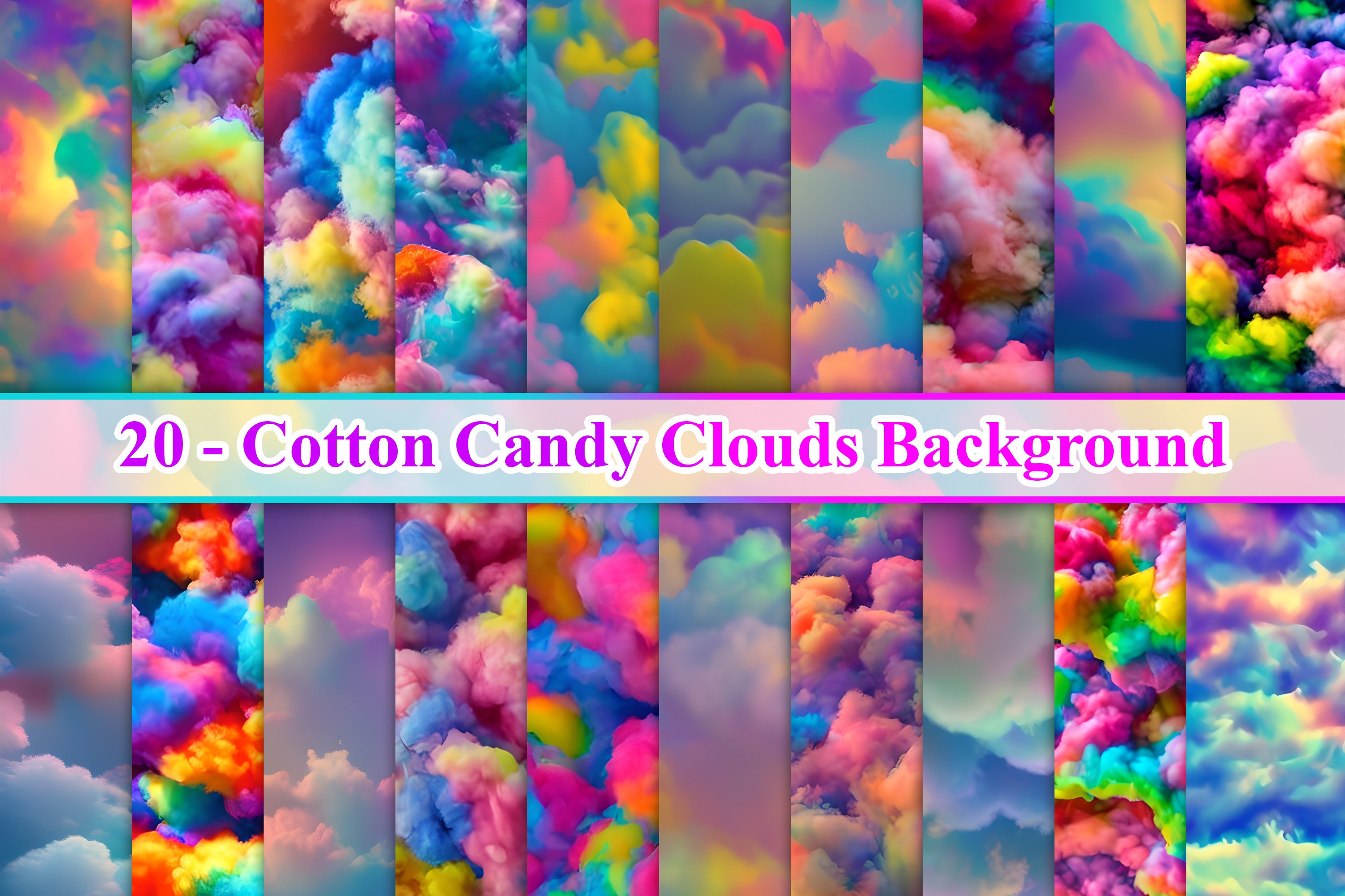 Cotton Candy Clouds Background Cotton Candy Clouds Digital Etsy