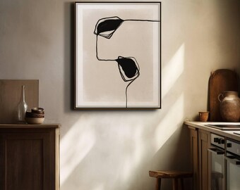 Minimalist Ink Line Drawing, Beige Abstract Wall Art, Simple Abstract Ink, Rustic Room Decor