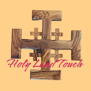 Cross Wall Olive Wood Holy Land + Holy Water Oil Hand Made Jerusalem 7 inches