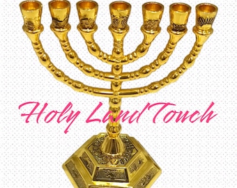 Golden Menorah Jewish Star of David 7 Branch Hanukkah Israel Jerusalem Holy Land