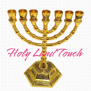 Golden Menorah Jewish Star of David 7 Branch Hanukkah Israel Jerusalem Holy Land