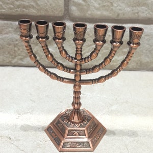 Bronze Menorah Jewish Star of David 7 Branch Hanukkah Israel Holy Land Jerusalem Israel
