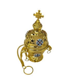 Brass Orthodox Incense Burner Hanging Or Stand On The Table With Crosses On Sides
