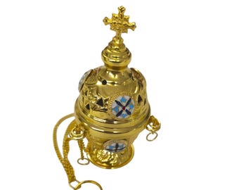 Boîte à Encens Ronde En Laiton Avec Motif Croix - Style Orthodoxe, Décoration Spirituelle