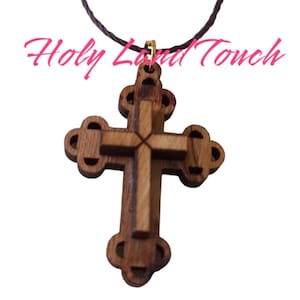 Cross Pendant Necklace Wood Olive Souvenir Holy Land Jerusalem Hand Made