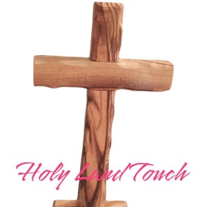 Cross Olive Wood with Base Stand Hand Made in Jerusalem Blessed Holy Land