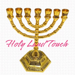 Golden Menorah Hanukkah Jewish Star of David 7 Branch Jerusalem Israel Holy Land