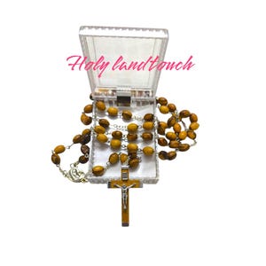 Olive Wood Rosary Hand Made with Blessing Soil from Jerusalem Holy Land