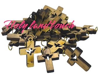 50 piezas de cruz de madera de olivo tallada del Espíritu Santo, hecha a mano, rosario de Tierra Santa y Jerusalén