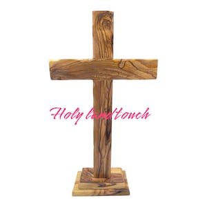 11 Inches Large Olive Wood Cross With Stand Hand Made Jerusalem Holy Land Gift