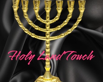 Menorah a 7 rami color oro ebraico Hanukkah Israele Gerusalemme Terra Santa