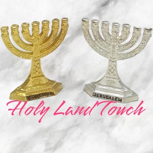 Menorah Mini Golden & Silver 7 Candle Branch Hanukkah Decorative Holy Land Jerusalem