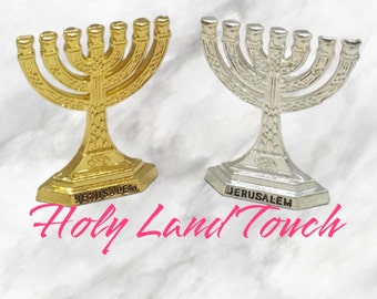 Menorah Mini Dorata e Argento 7 Candele Rami Hanukkah Decorative Terra Santa Gerusalemme