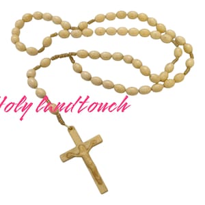 Vintage Catholic Rosary: Cream Plastic Beads, Holy Land Crucifix