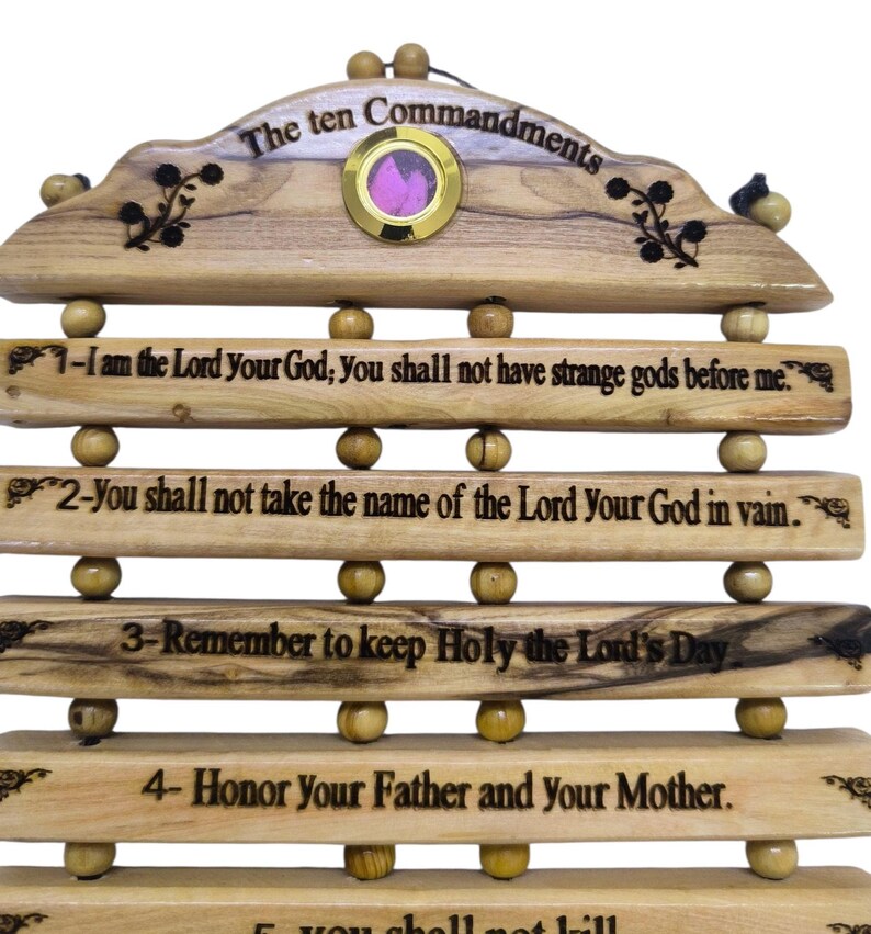 Handmade Olive Wood Ten Commandments English Wall Art Jerusalem Decor ...