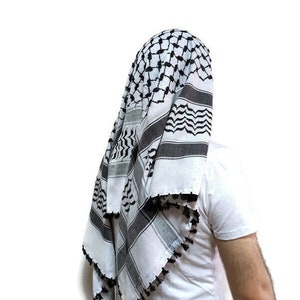 Keffiyeh Black and White tag Shawl Scarf Palestinian Keffiyeh Gift Men