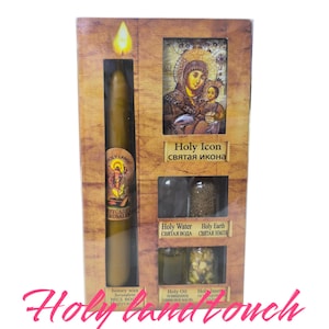 Holy set 6 pieces Icon Water Oil Incense Soil Honey candle from Jerusalem Holy Land Gift