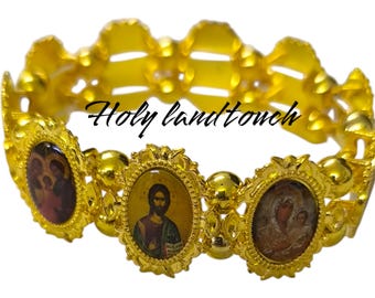Handmade Flexible Golden  Bracelet Religious Icons Holy Land Unique Spiritual Jewelry Gift
