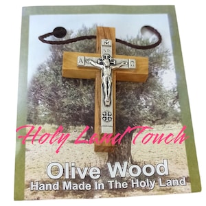 Cross Necklace Jesus Pendant Olive Wood  Christian Crucifix Catholic Holy Land Handmade Bethlehem Jerusalem