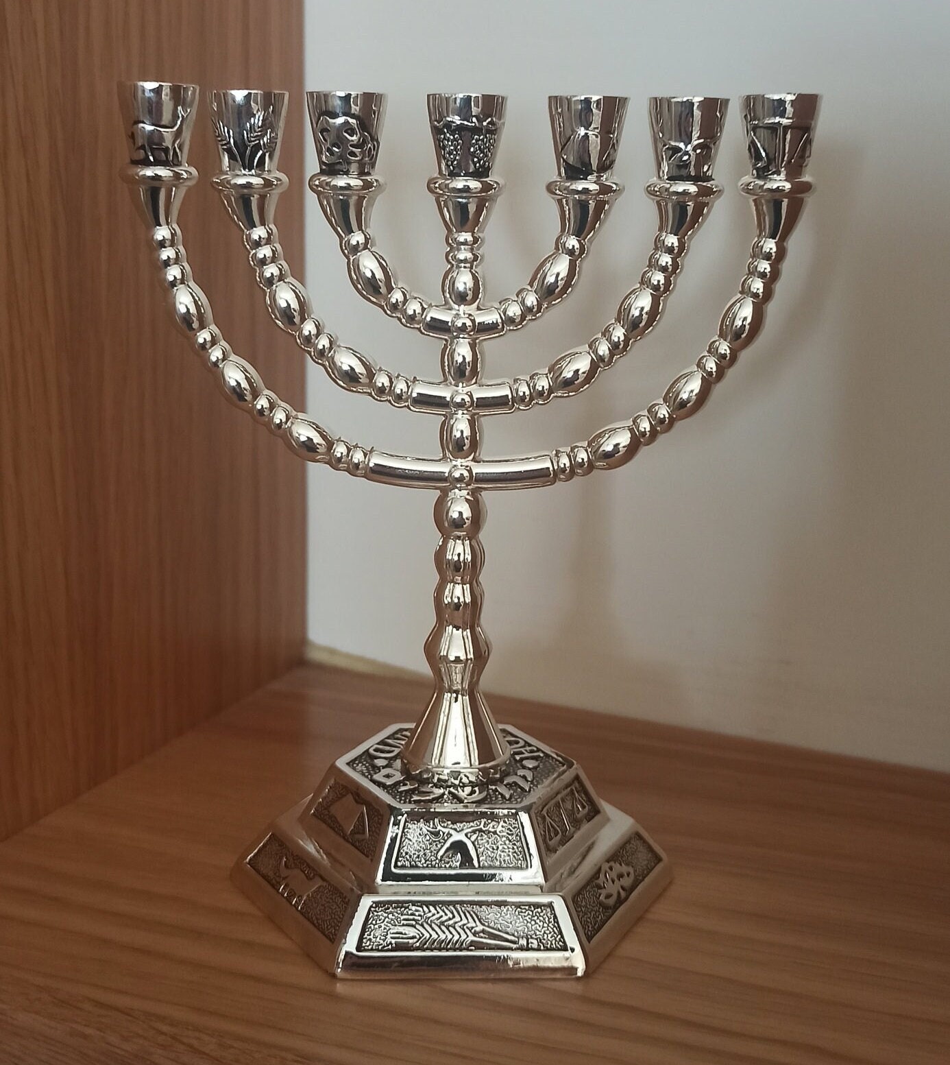 Jewish Star Of David Gold Temple Menorah - 7 Inches Tall, Hanukkah Candle Holder - View #8