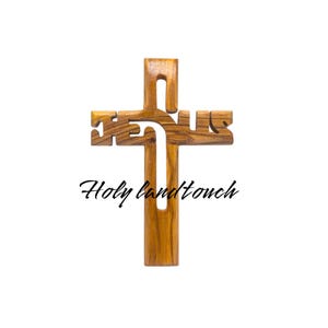 5.9 inches Olive Wood Cross Wall Engraved Jesus Hand Made Jerusalem Holy Land  Gift