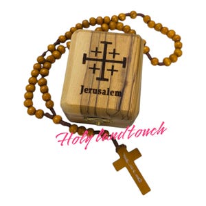 Olivenholz Box für Rosenkranz Handgemachtes Heiliges Land Jerusalem gesegnet + Holz Rosenkranz