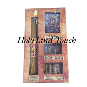 Set 6 Pieces Holy Icon Water Oil Incense Honey Candel Jerusalem Gift Holy land Hand Made
