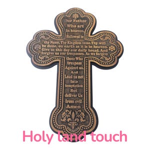 Handmade Olive Wood Cross: Lord&#39;s Prayer, Holy Land Christian Decor