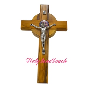 Handmade Olive Wood Saint Benedict Wall Cross - Holy Land Jerusalem