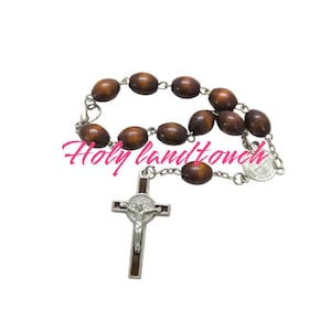 Bracelet Olive Wood Rosary Metal Cross Jerusalem Handmade Beads Cross Catholic