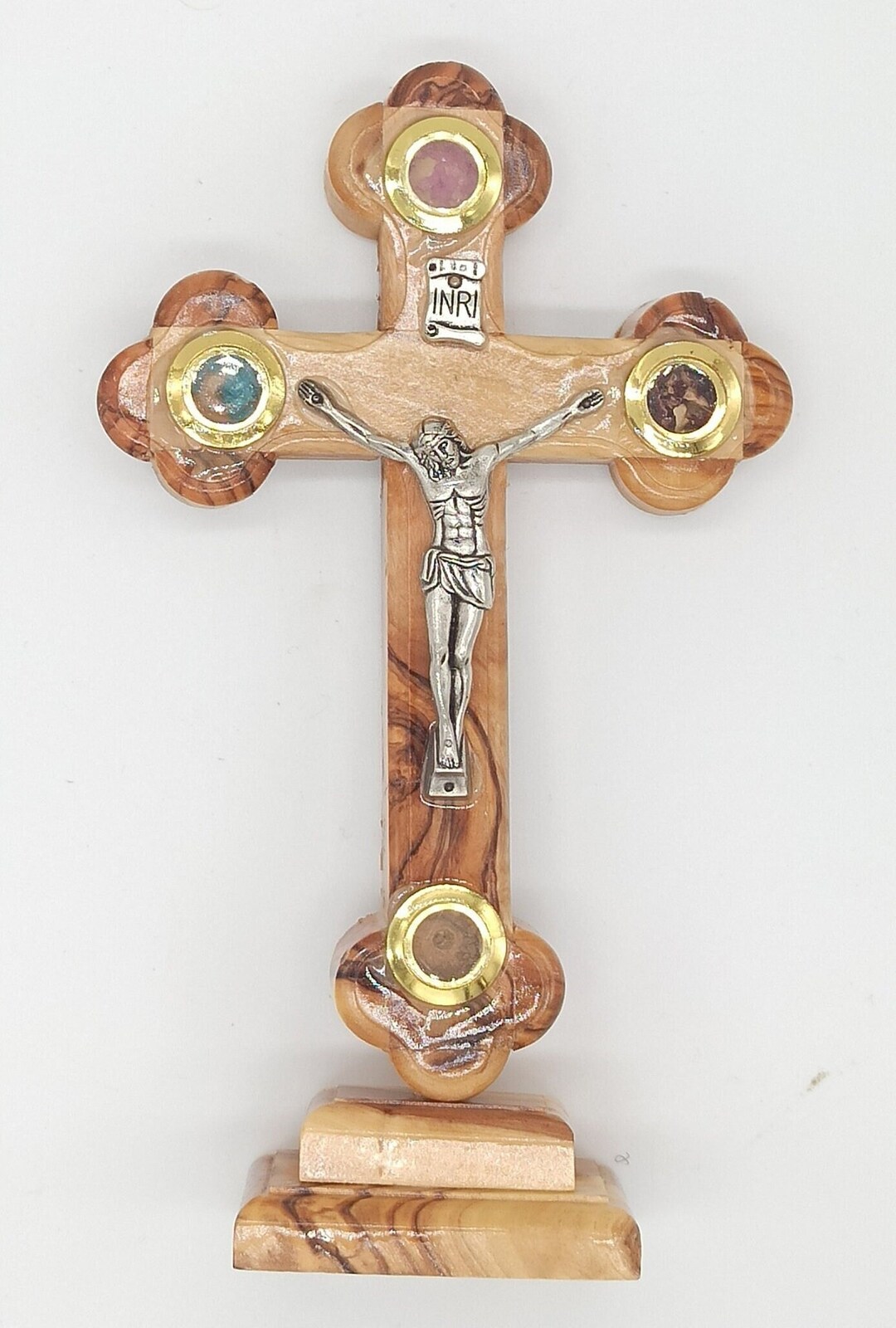 Olive Wood Jesus Cross With Incense and Dried Leaves Jerusalem Soil