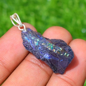 Natural Sunshine Druzy Pendant, 92.5 Sterling Silver Pendant, Aura Quartz Gemstone Rough Pendant