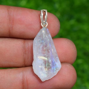 Natural Crystal Aura Quartz Rough Pendant, Gemstone Raw Pendant, 925 Sterling Silver