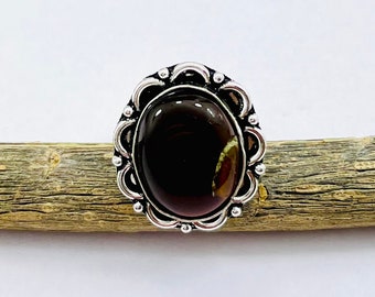 Bague en onyx immaculé, bague en argent, bague en onyx noir, bague réglable faite main