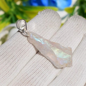 Natural White Druzy Aura Quartz  Pendant, 92.5 Sterling Silver Pendant, Gemstone Rough Pendant Gift