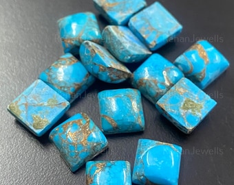 Natural Calibrated Blue Copper Turquoise Cabochon Square Shape Gemstone 7 mm To 15 mm
