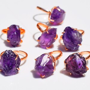 Natural Purple Amethyst Ring, Rose Gold Plated Ring, Amethyst Raw Gemstone Ring, Adjustable