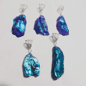 Aura Quartz Raw Pendant, 925 Sterling Silver For Women