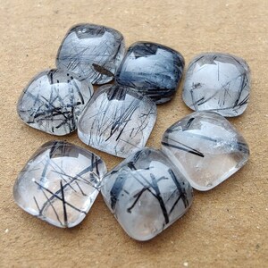 Natural Black Rutile Quartz Cabochon, Cushion Shape,Calibrated  Black Rutile Gemstone, 7 mm To 15 mm,Use in Jewellery