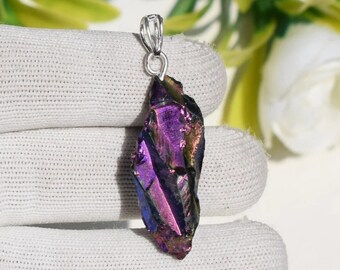 Gorgeous Aura Quartz Raw Pendant, 925 Sterling Silver Pendant, Gemstone Rough Pendant