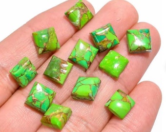Green Copper Turquoise Cabochon Square Shape Copper Turquoise Gemstone 7 mm To 15 mm