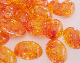 thumbnail interactive-video image 1 of 18 Vintage Italian Dark Amber Marble Acrylic Oval Cabochons – 14x10mm – Flat Back – NOS 1 of 6