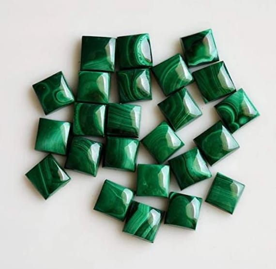 Natural Malachite Cabochon, Square Shape,Calibrated  Malachite Gemstone, 7,8,9,10,11,12,13,14,15 mm