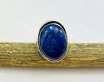 Bague Lapis Lazuli, Bague en argent, Bague en pierres précieuses Lapis, Bague réglable faite à la main